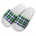 Green Blue And White Buffalo Plaid Print White Slide Sandals