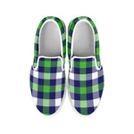 Green Blue And White Buffalo Plaid Print White Slip On Shoes