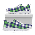 Green Blue And White Buffalo Plaid Print White Running Shoes