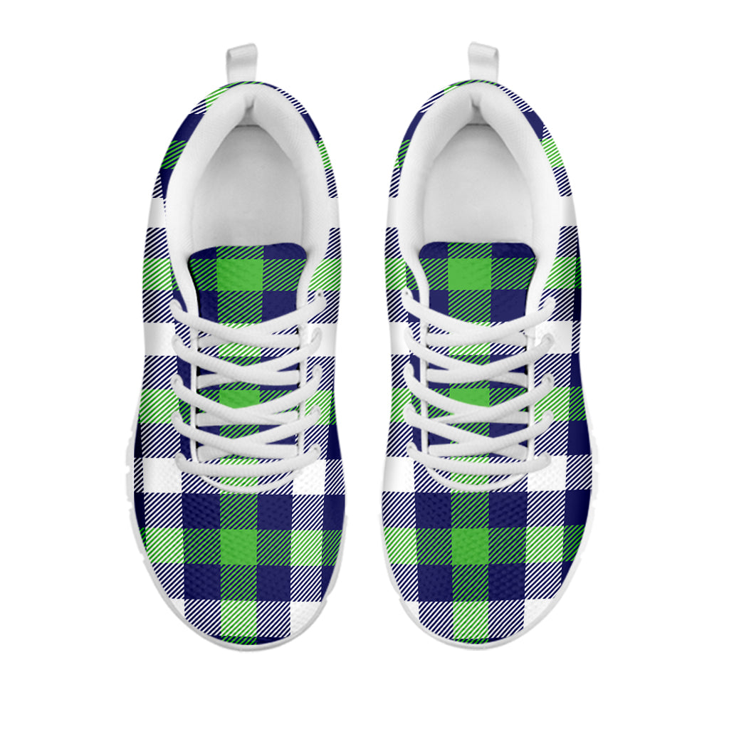 Green Blue And White Buffalo Plaid Print White Sneakers