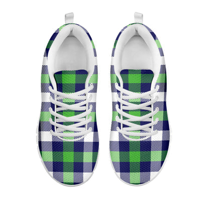Green Blue And White Buffalo Plaid Print White Sneakers