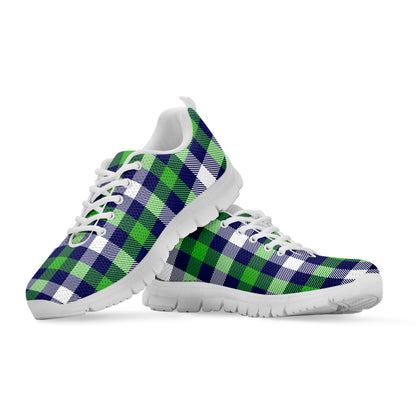 Green Blue And White Buffalo Plaid Print White Sneakers