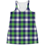 Green Blue And White Buffalo Plaid Print Women's Racerback Tank Top