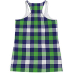 Green Blue And White Buffalo Plaid Print Women's Racerback Tank Top