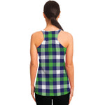 Green Blue And White Buffalo Plaid Print Women's Racerback Tank Top