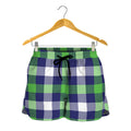 Green Blue And White Buffalo Plaid Print Women's Shorts