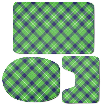 Green Blue And White Plaid Pattern Print 3 Piece Bath Mat Set
