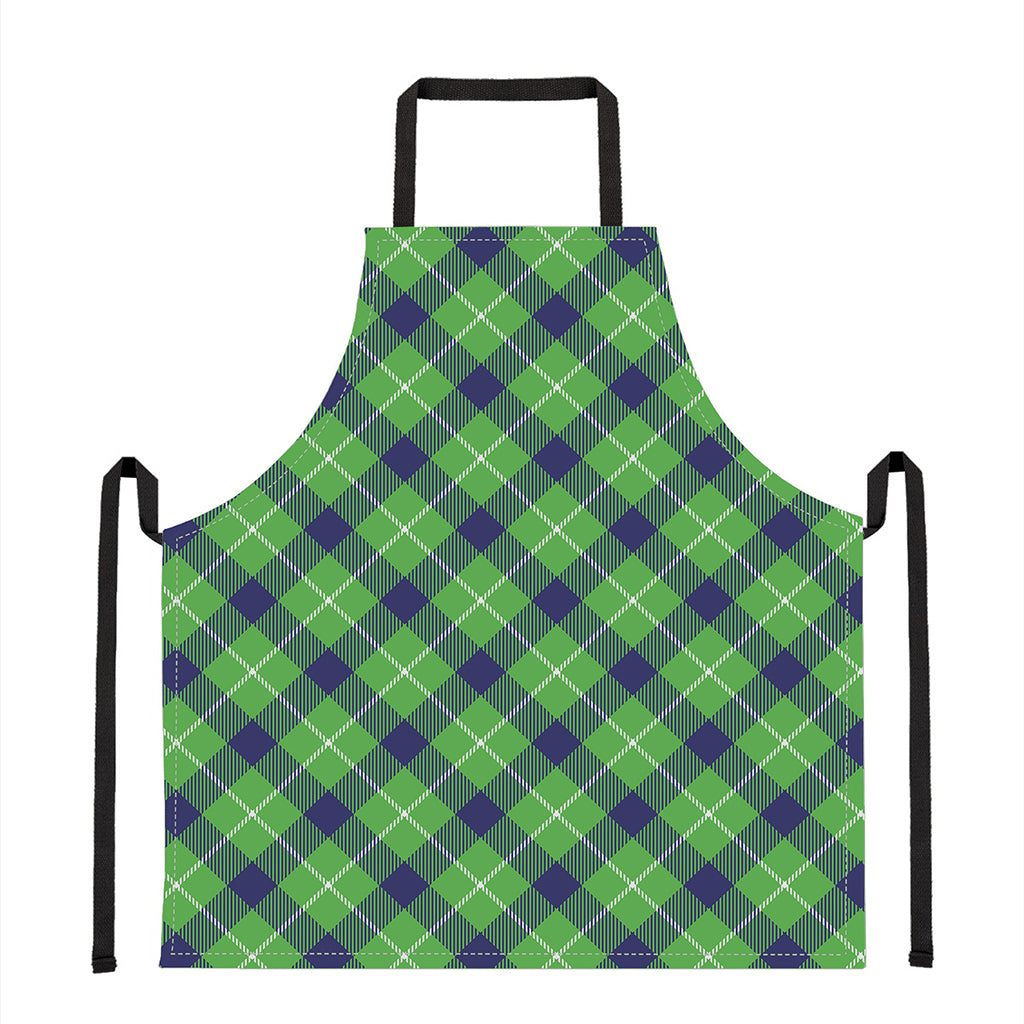 Green Blue And White Plaid Pattern Print Apron