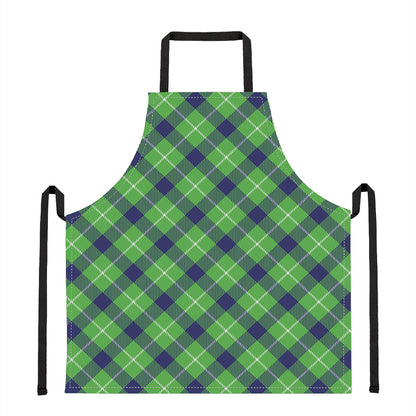 Green Blue And White Plaid Pattern Print Apron