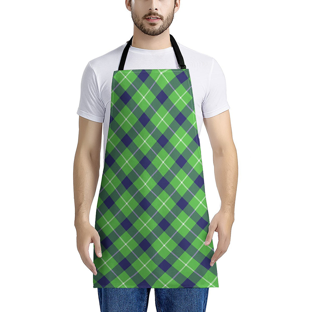 Green Blue And White Plaid Pattern Print Apron