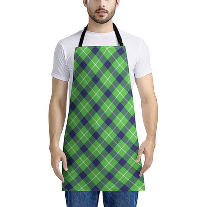 Green Blue And White Plaid Pattern Print Apron