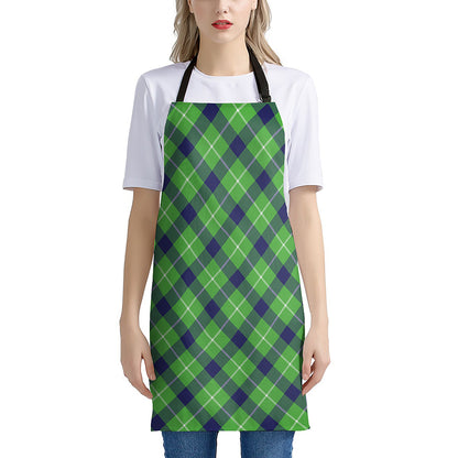 Green Blue And White Plaid Pattern Print Apron