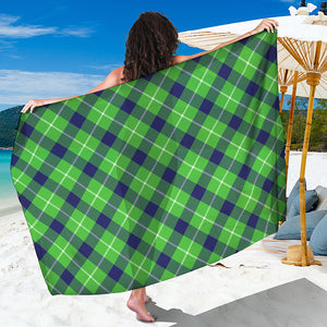 Green Blue And White Plaid Pattern Print Beach Sarong Wrap