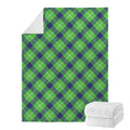 Green Blue And White Plaid Pattern Print Blanket