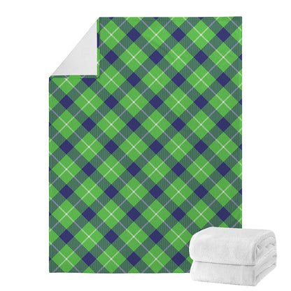 Green Blue And White Plaid Pattern Print Blanket