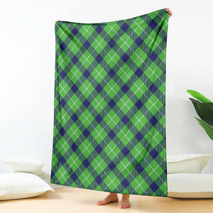 Green Blue And White Plaid Pattern Print Blanket
