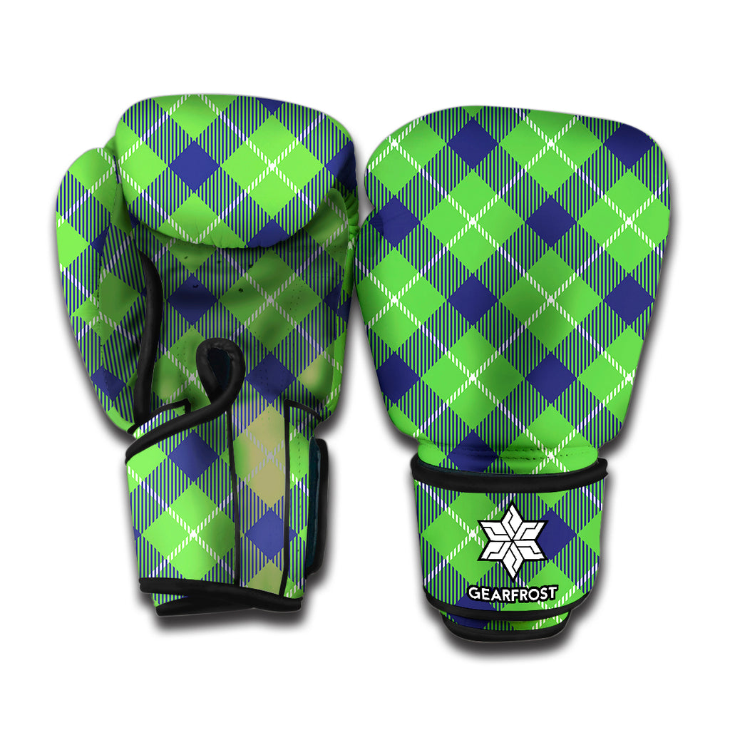 Green Blue And White Plaid Pattern Print Boxing Gloves