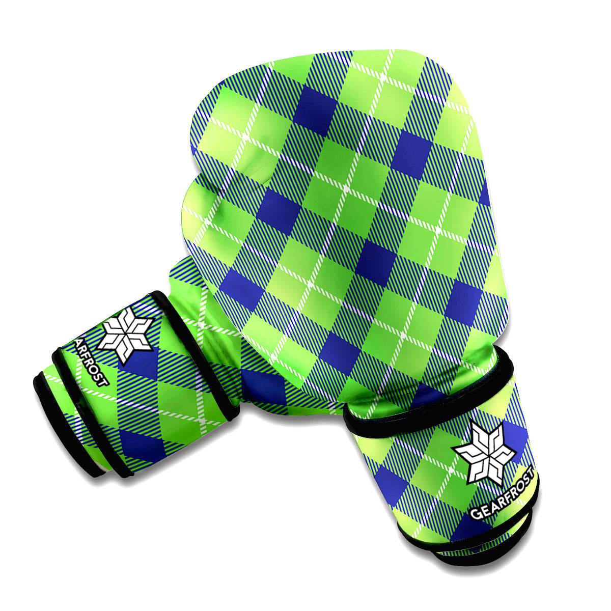 Green Blue And White Plaid Pattern Print Boxing Gloves