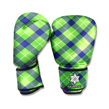 Green Blue And White Plaid Pattern Print Boxing Gloves