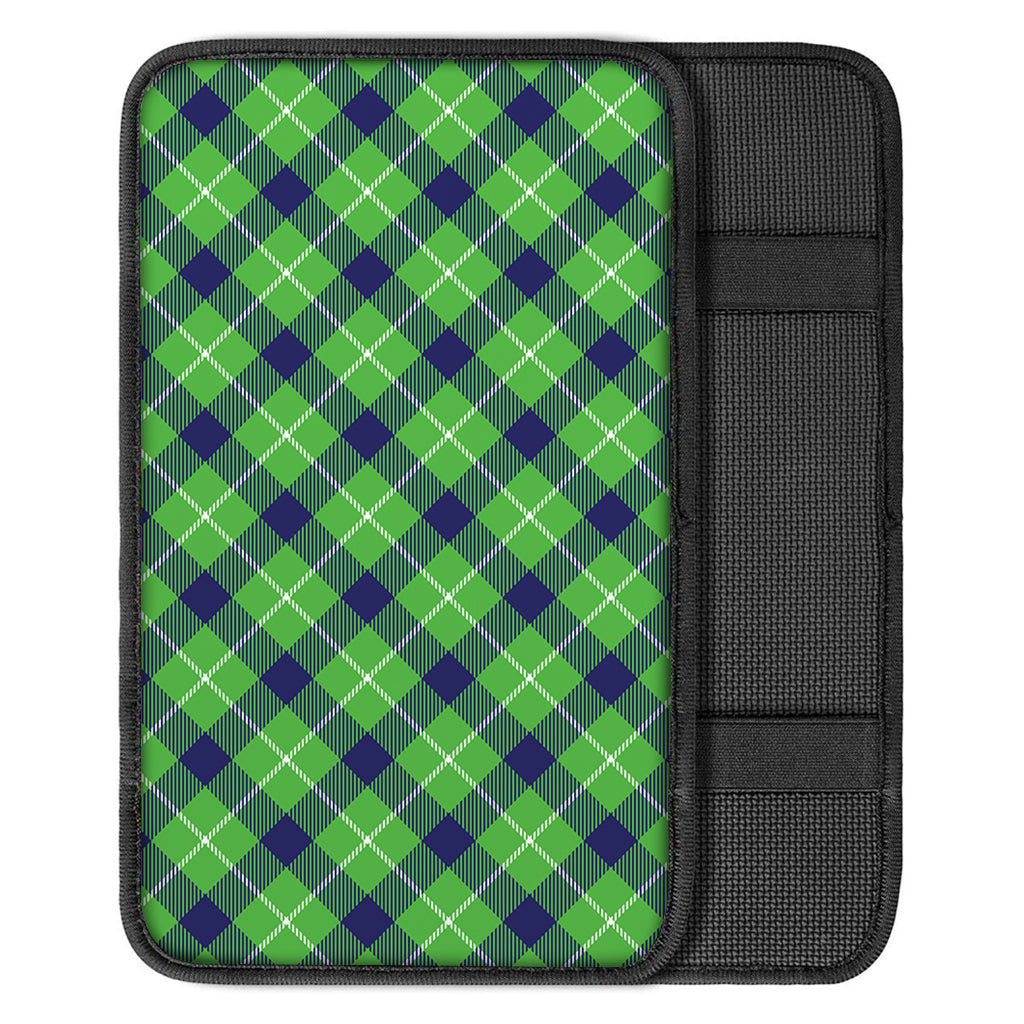 Green Blue And White Plaid Pattern Print Car Center Console Cover