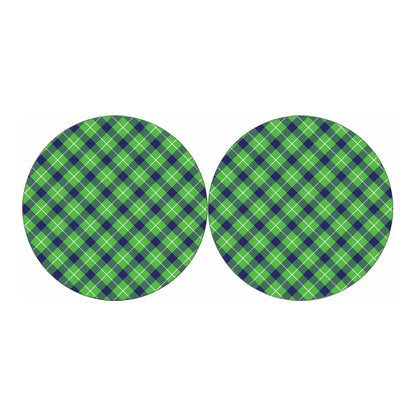 Green Blue And White Plaid Pattern Print Car Coasters