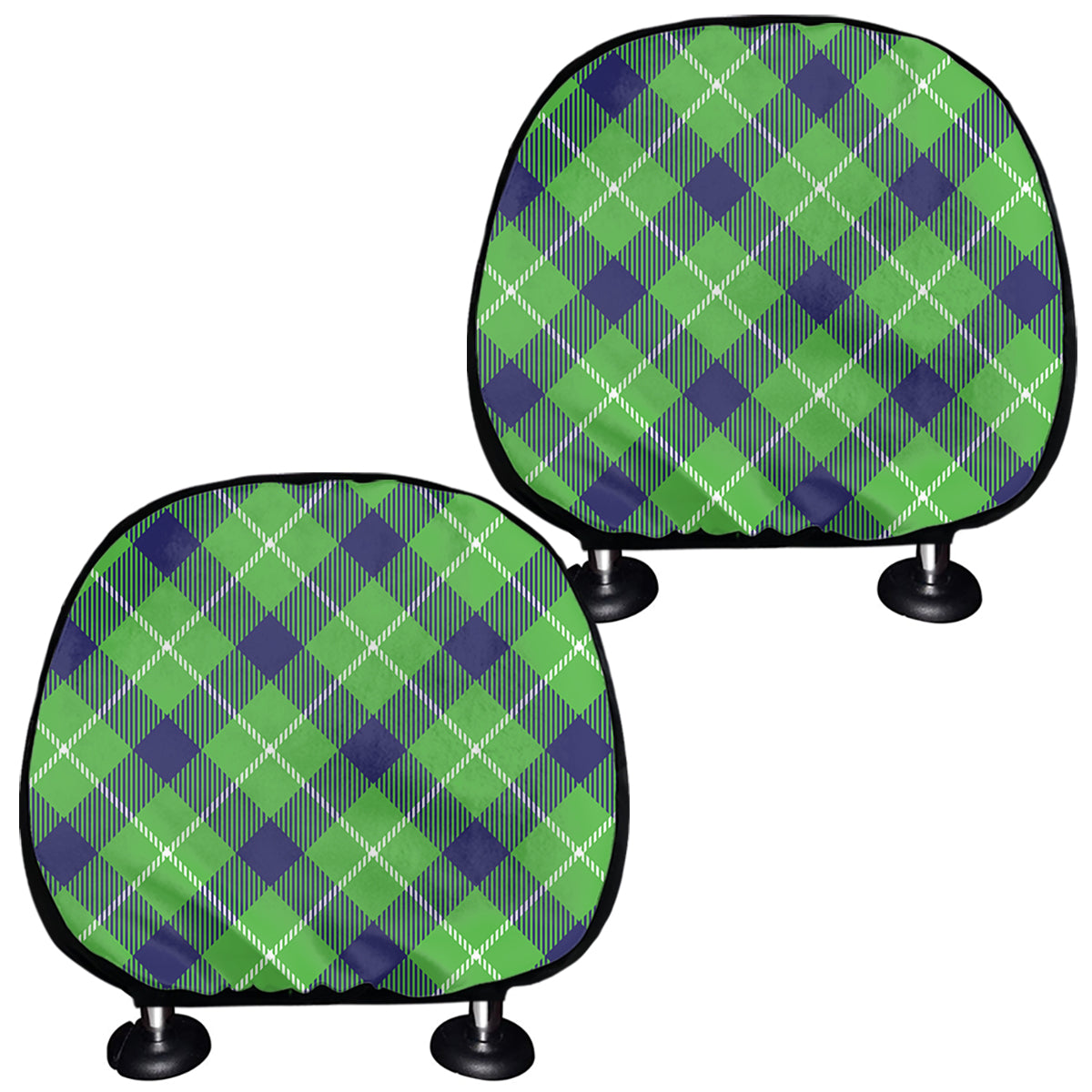 Green Blue And White Plaid Pattern Print Car Headrest Covers