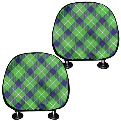 Green Blue And White Plaid Pattern Print Car Headrest Covers