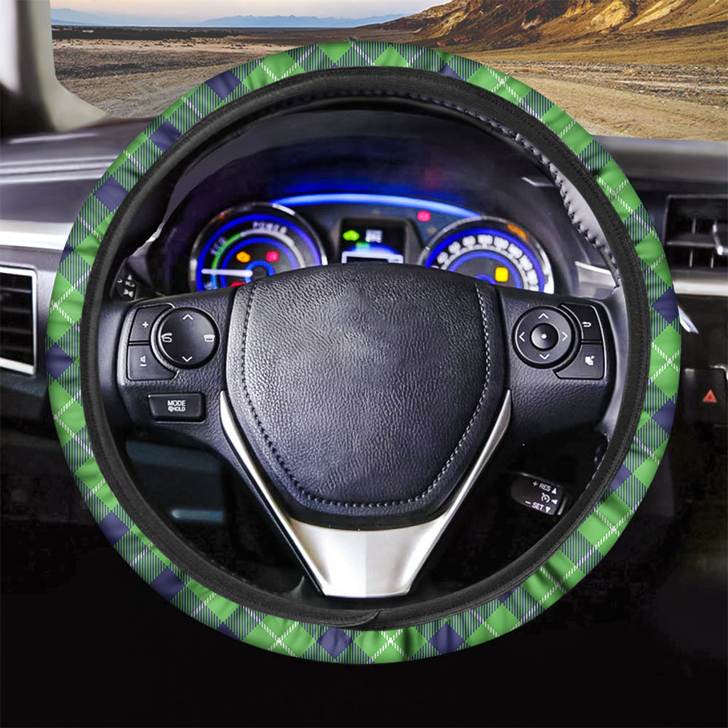 Green Blue And White Plaid Pattern Print Car Steering Wheel Cover