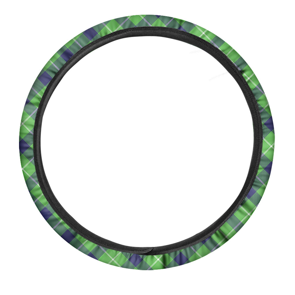 Green Blue And White Plaid Pattern Print Car Steering Wheel Cover