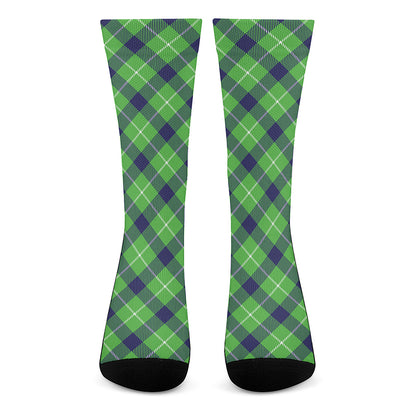 Green Blue And White Plaid Pattern Print Crew Socks