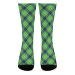 Green Blue And White Plaid Pattern Print Crew Socks