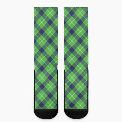 Green Blue And White Plaid Pattern Print Crew Socks