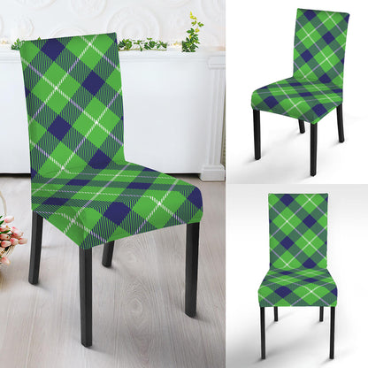 Green Blue And White Plaid Pattern Print Dining Chair Slipcover