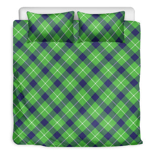 Green Blue And White Plaid Pattern Print Duvet Cover Bedding Set