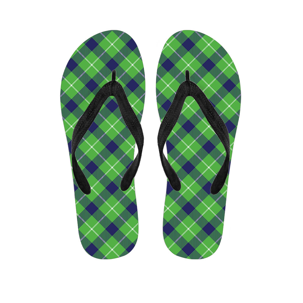 Green Blue And White Plaid Pattern Print Flip Flops