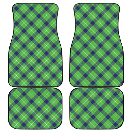 Green Blue And White Plaid Pattern Print Front and Back Car Floor Mats