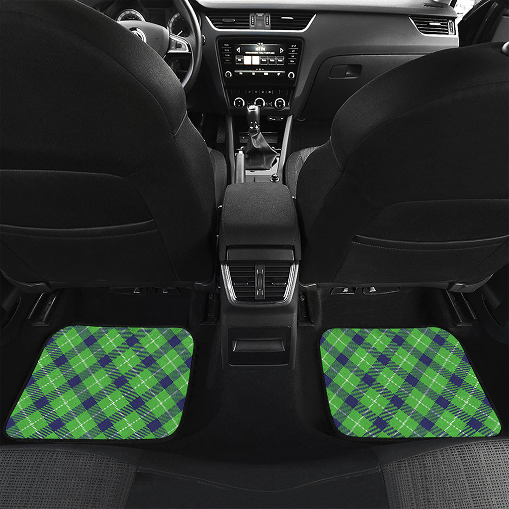 Green Blue And White Plaid Pattern Print Front and Back Car Floor Mats