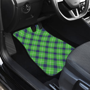 Green Blue And White Plaid Pattern Print Front and Back Car Floor Mats