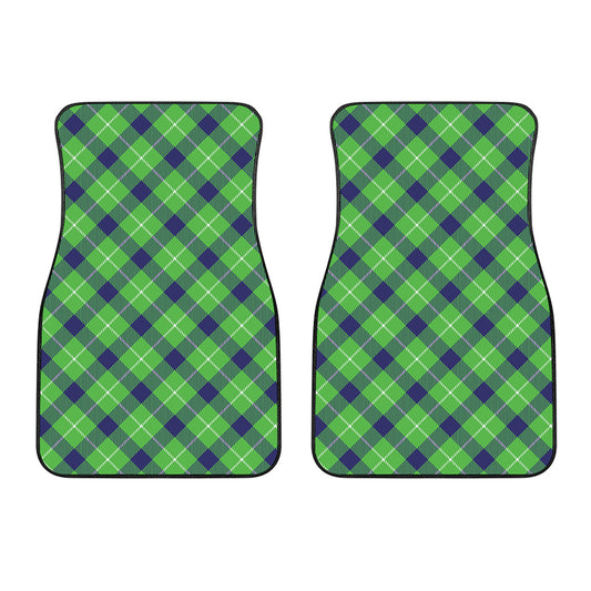 Green Blue And White Plaid Pattern Print Front Car Floor Mats