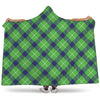 Green Blue And White Plaid Pattern Print Hooded Blanket