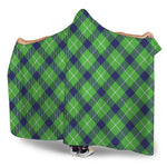 Green Blue And White Plaid Pattern Print Hooded Blanket