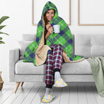 Green Blue And White Plaid Pattern Print Hooded Blanket