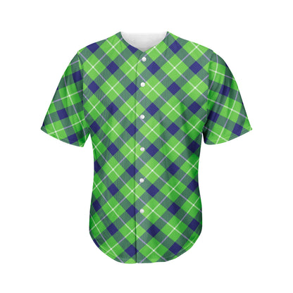 Green Blue And White Plaid Pattern Print Men's Baseball Jersey