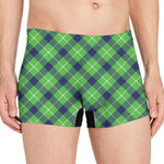 Green Blue And White Plaid Pattern Print Men's Boxer Briefs