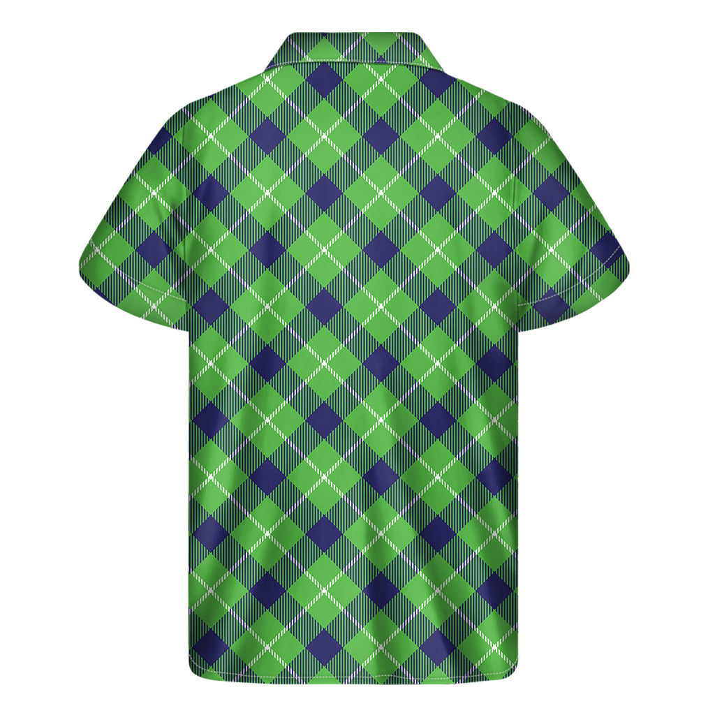 Green Blue And White Plaid Pattern Print Men's Short Sleeve Shirt