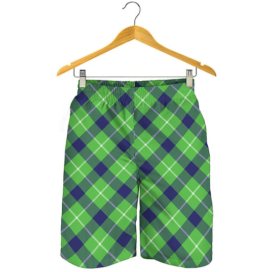 Green Blue And White Plaid Pattern Print Men's Shorts