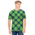 Green Blue And White Plaid Pattern Print Men's T-Shirt