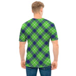 Green Blue And White Plaid Pattern Print Men's T-Shirt