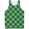 Green Blue And White Plaid Pattern Print Men's Tank Top