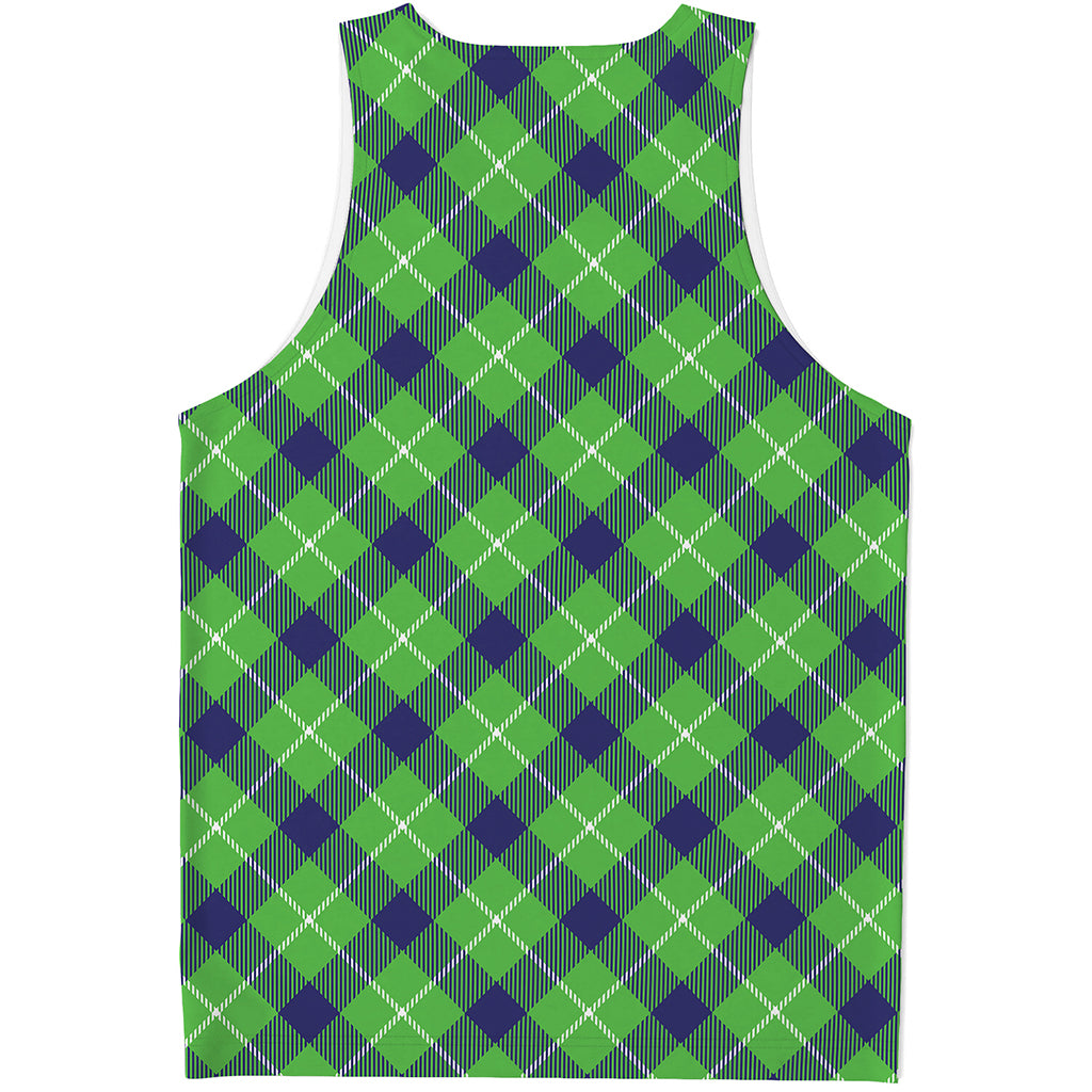 Green Blue And White Plaid Pattern Print Men's Tank Top